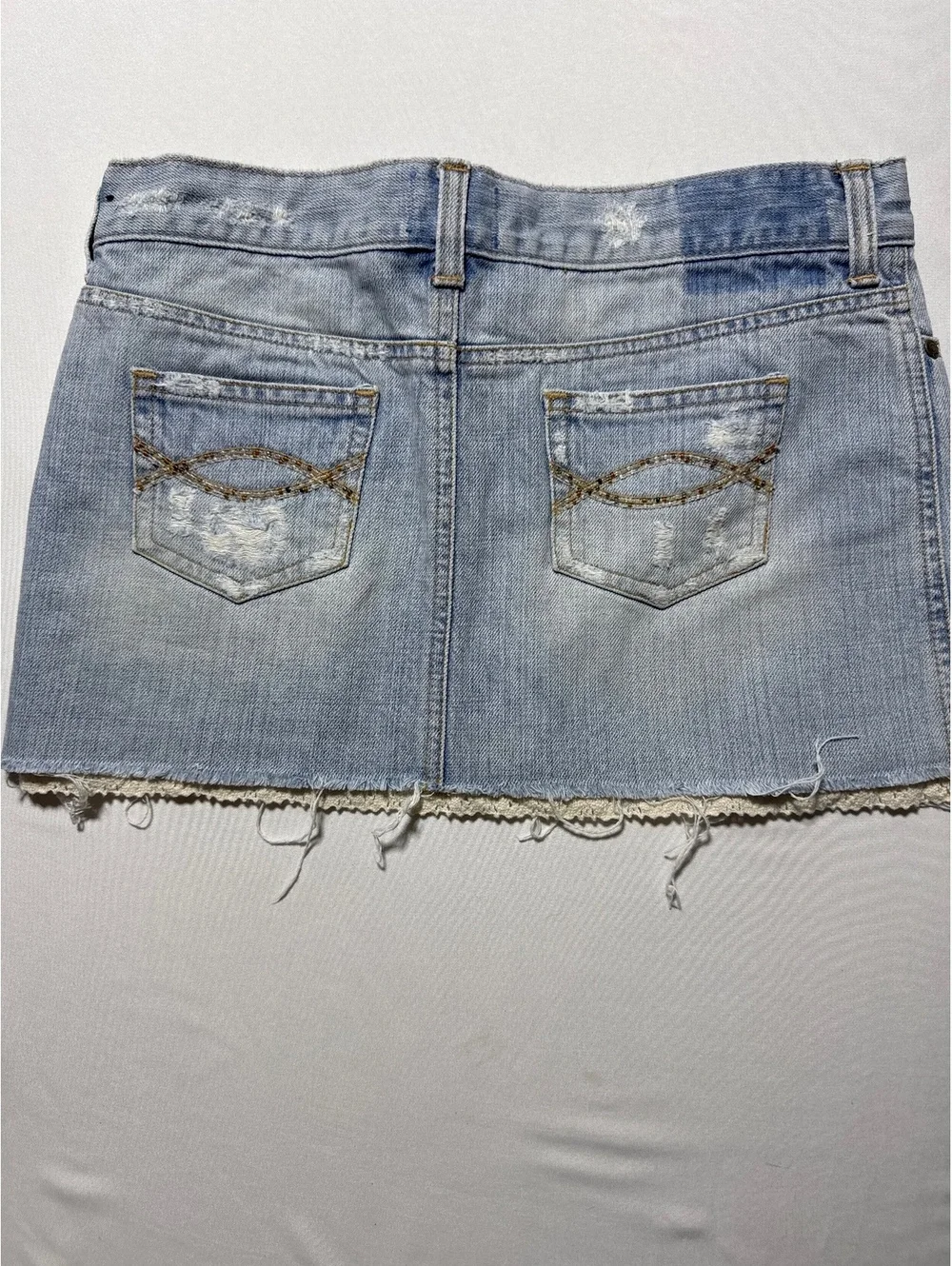 Abercrombie Vintage Denim Mini Skirt Size 16 with Beaded Emb